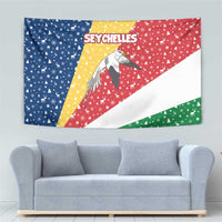 Seychelles Christmas Tapestry with Flag Colors Pattern, Tropical Bird Motif, and National Coat of Arms - Wonder Print Shop