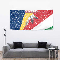 Seychelles Christmas Tapestry with Flag Colors Pattern, Tropical Bird Motif, and National Coat of Arms - Wonder Print Shop