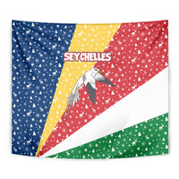 Seychelles Christmas Tapestry with Flag Colors Pattern, Tropical Bird Motif, and National Coat of Arms - Wonder Print Shop