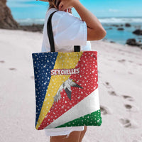 Seychelles Christmas Tote Bag with Flag Colors Pattern, Tropical Bird Motif, and National Coat of Arms - Wonder Print Shop
