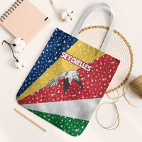 Seychelles Christmas Tote Bag with Flag Colors Pattern, Tropical Bird Motif, and National Coat of Arms - Wonder Print Shop