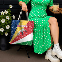Seychelles Christmas Tote Bag with Flag Colors Pattern, Tropical Bird Motif, and National Coat of Arms - Wonder Print Shop