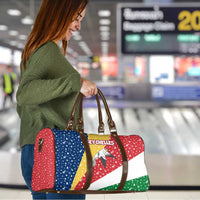 Seychelles Christmas Travel Bag with Flag Colors Pattern, Tropical Bird Motif, and National Coat of Arms - Wonder Print Shop