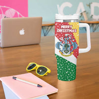 Seychelles Christmas Tumbler With Handle with Flag Colors Pattern, Tropical Bird Motif, and National Coat of Arms - Wonder Print Shop