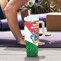 Seychelles Christmas Tumbler With Handle with Flag Colors Pattern, Tropical Bird Motif, and National Coat of Arms - Wonder Print Shop