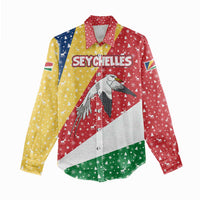 Seychelles Christmas Women Casual Shirt with Flag Colors Pattern, Tropical Bird Motif, and National Coat of Arms - Wonder Print Shop