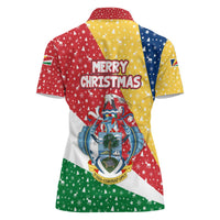 Seychelles Christmas Women Polo Shirt with Flag Colors Pattern, Tropical Bird Motif, and National Coat of Arms - Wonder Print Shop