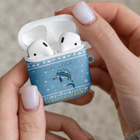 Seychelles Christmas AirPods Case with Ocean Blue Pattern, Marlin Fish Artwork, and Surfing Santa Motif - Wonder Print Shop
