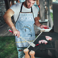 Seychelles Christmas Apron with Ocean Blue Pattern, Marlin Fish Artwork, and Surfing Santa Motif - Wonder Print Shop