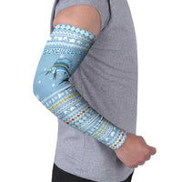 Seychelles Christmas Arm Sleeves with Ocean Blue Pattern, Marlin Fish Artwork, and Surfing Santa Motif - Wonder Print Shop
