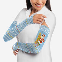 Seychelles Christmas Arm Sleeves with Ocean Blue Pattern, Marlin Fish Artwork, and Surfing Santa Motif - Wonder Print Shop