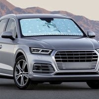 Seychelles Christmas Auto Sun Shade with Ocean Blue Pattern, Marlin Fish Artwork, and Surfing Santa Motif - Wonder Print Shop