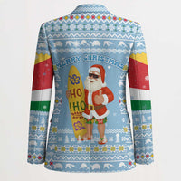 Seychelles Christmas Blazer with Ocean Blue Pattern, Marlin Fish Artwork, and Surfing Santa Motif - Wonder Print Shop