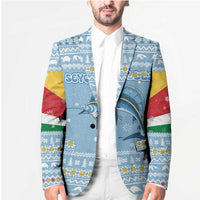 Seychelles Christmas Blazer with Ocean Blue Pattern, Marlin Fish Artwork, and Surfing Santa Motif - Wonder Print Shop