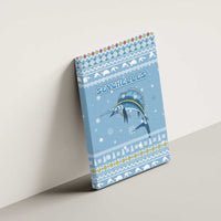 Seychelles Christmas Canvas Wall Art with Ocean Blue Pattern, Marlin Fish Artwork, and Surfing Santa Motif - Wonder Print Shop