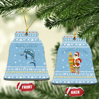 Seychelles Christmas Ceramic Ornament with Ocean Blue Pattern, Marlin Fish Artwork, and Surfing Santa Motif - Wonder Print Shop