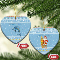 Seychelles Christmas Ceramic Ornament with Ocean Blue Pattern, Marlin Fish Artwork, and Surfing Santa Motif - Wonder Print Shop