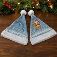 Seychelles Christmas Santa Hat with Ocean Blue Pattern, Marlin Fish Artwork, and Surfing Santa Motif - Wonder Print Shop