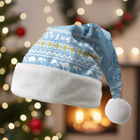 Seychelles Christmas Santa Hat with Ocean Blue Pattern, Marlin Fish Artwork, and Surfing Santa Motif - Wonder Print Shop