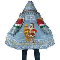 Seychelles Christmas Cloak with Ocean Blue Pattern, Marlin Fish Artwork, and Surfing Santa Motif - Wonder Print Shop