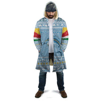 Seychelles Christmas Cloak with Ocean Blue Pattern, Marlin Fish Artwork, and Surfing Santa Motif - Wonder Print Shop