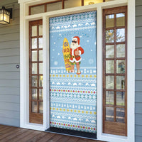 Seychelles Christmas Door Cover with Ocean Blue Pattern, Marlin Fish Artwork, and Surfing Santa Motif - Wonder Print Shop