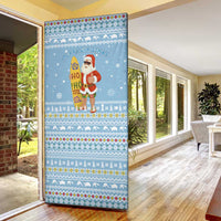 Seychelles Christmas Door Cover with Ocean Blue Pattern, Marlin Fish Artwork, and Surfing Santa Motif - Wonder Print Shop