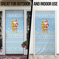 Seychelles Christmas Door Cover with Ocean Blue Pattern, Marlin Fish Artwork, and Surfing Santa Motif - Wonder Print Shop