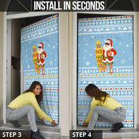 Seychelles Christmas Door Cover with Ocean Blue Pattern, Marlin Fish Artwork, and Surfing Santa Motif - Wonder Print Shop
