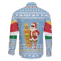 Seychelles Christmas Family Matching Long Sleeve Bodycon Dress and Hawaiian Shirt with Ocean Blue Pattern, Marlin Fish Artwork, and Surfing Santa Motif - Wonder Print Shop