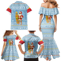 Seychelles Christmas Family Matching Mermaid Dress and Hawaiian Shirt with Ocean Blue Pattern, Marlin Fish Artwork, and Surfing Santa Motif - Wonder Print Shop