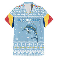 Seychelles Christmas Family Matching Mermaid Dress and Hawaiian Shirt with Ocean Blue Pattern, Marlin Fish Artwork, and Surfing Santa Motif - Wonder Print Shop