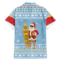 Seychelles Christmas Family Matching Off The Shoulder Long Sleeve Dress and Hawaiian Shirt with Ocean Blue Pattern, Marlin Fish Artwork, and Surfing Santa Motif - Wonder Print Shop