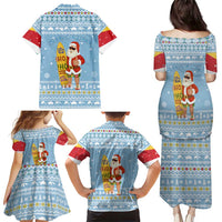 Seychelles Christmas Family Matching Puletasi and Hawaiian Shirt with Ocean Blue Pattern, Marlin Fish Artwork, and Surfing Santa Motif - Wonder Print Shop