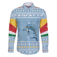 Seychelles Christmas Family Matching Puletasi and Hawaiian Shirt with Ocean Blue Pattern, Marlin Fish Artwork, and Surfing Santa Motif - Wonder Print Shop