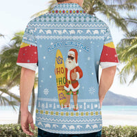 Seychelles Christmas Hawaiian Shirt with Ocean Blue Pattern, Marlin Fish Artwork, and Surfing Santa Motif - Wonder Print Shop