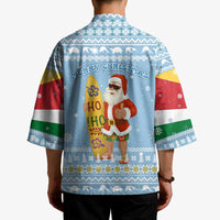 Seychelles Christmas Kimono with Ocean Blue Pattern, Marlin Fish Artwork, and Surfing Santa Motif - Wonder Print Shop