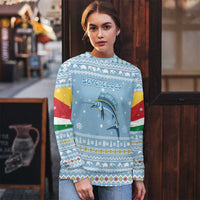 Seychelles Christmas Ugly Christmas Sweater with Ocean Blue Pattern, Marlin Fish Artwork, and Surfing Santa Motif - Wonder Print Shop