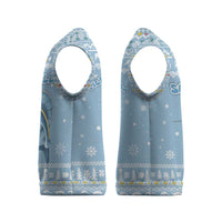Seychelles Christmas Knitted V-Neck Vest with Ocean Blue Pattern, Marlin Fish Artwork, and Surfing Santa Motif - Wonder Print Shop