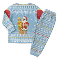 Seychelles Christmas Pajama Set with Ocean Blue Pattern, Marlin Fish Artwork, and Surfing Santa Motif - Wonder Print Shop