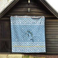 Seychelles Christmas Quilt with Ocean Blue Pattern, Marlin Fish Artwork, and Surfing Santa Motif - Wonder Print Shop