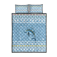 Seychelles Christmas Quilt Bed Set with Ocean Blue Pattern, Marlin Fish Artwork, and Surfing Santa Motif - Wonder Print Shop