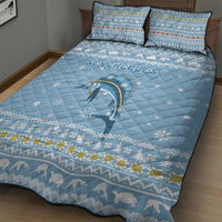 Seychelles Christmas Quilt Bed Set with Ocean Blue Pattern, Marlin Fish Artwork, and Surfing Santa Motif - Wonder Print Shop