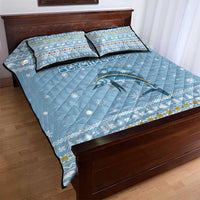 Seychelles Christmas Quilt Bed Set with Ocean Blue Pattern, Marlin Fish Artwork, and Surfing Santa Motif - Wonder Print Shop