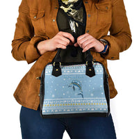 Seychelles Christmas Shoulder Handbag with Ocean Blue Pattern, Marlin Fish Artwork, and Surfing Santa Motif - Wonder Print Shop