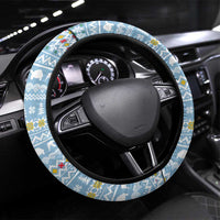 Seychelles Christmas Steering Wheel Cover with Ocean Blue Pattern, Marlin Fish Artwork, and Surfing Santa Motif - Wonder Print Shop