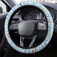 Seychelles Christmas Steering Wheel Cover with Ocean Blue Pattern, Marlin Fish Artwork, and Surfing Santa Motif - Wonder Print Shop