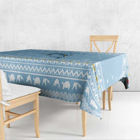 Seychelles Christmas Tablecloth with Ocean Blue Pattern, Marlin Fish Artwork, and Surfing Santa Motif - Wonder Print Shop