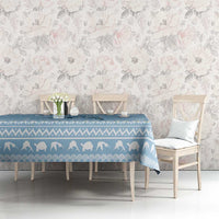 Seychelles Christmas Tablecloth with Ocean Blue Pattern, Marlin Fish Artwork, and Surfing Santa Motif - Wonder Print Shop