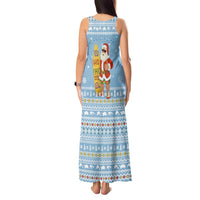 Seychelles Christmas Tank Maxi Dress with Ocean Blue Pattern, Marlin Fish Artwork, and Surfing Santa Motif - Wonder Print Shop